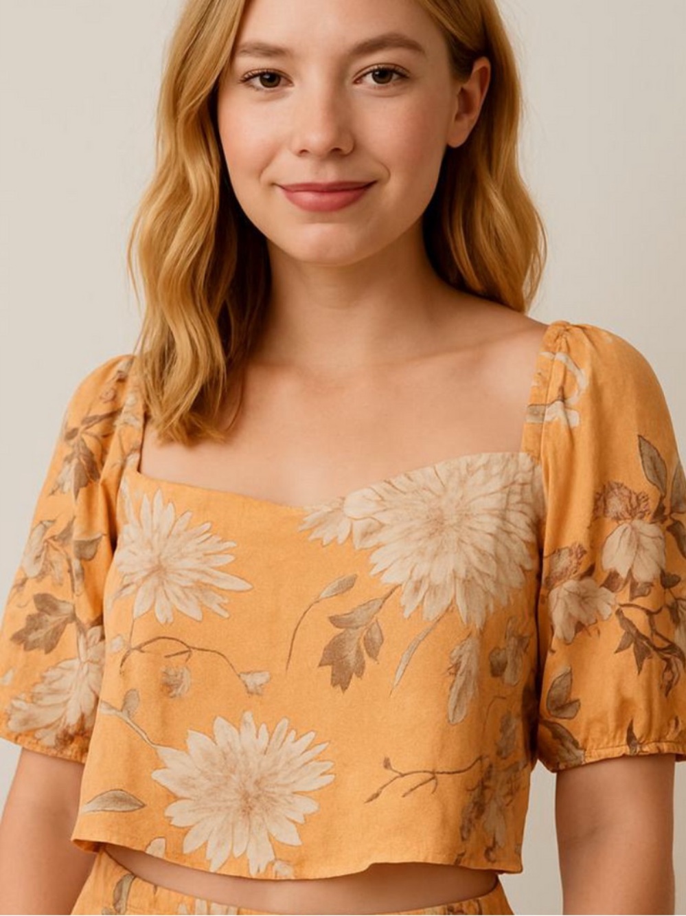 H&M Floral Boho Puff Sleeve Crop Top - Open Back